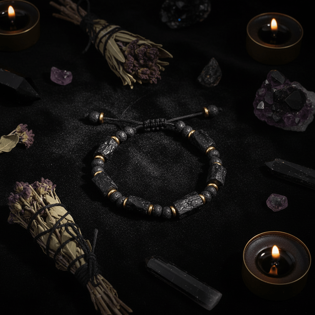 Black Tourmaline Bracelet Flat Lay