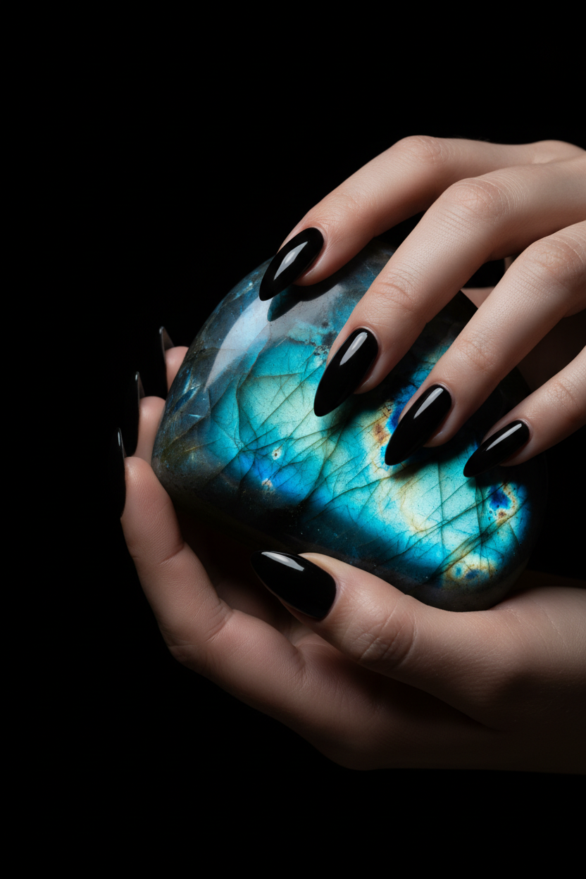 Hands Holding Labradorite Editorial