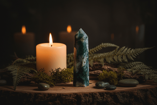 Moss Agate Crystal Tower Lifestyle