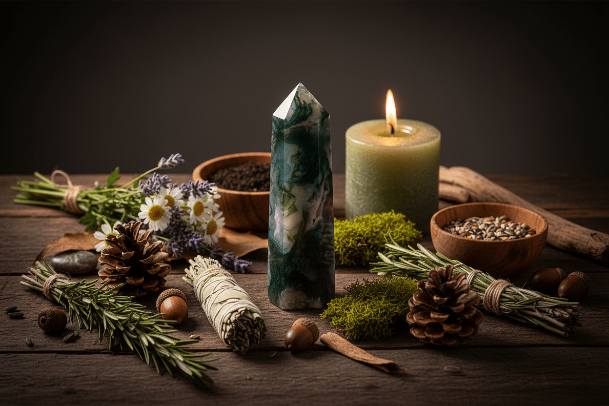 Moss Agate Tower on Gaia Altar