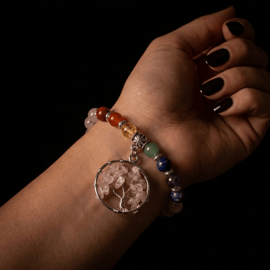 Rose Quartz Crystal Chakra Beaded Bracelet | Love, Balance & Full Chakra Alignment