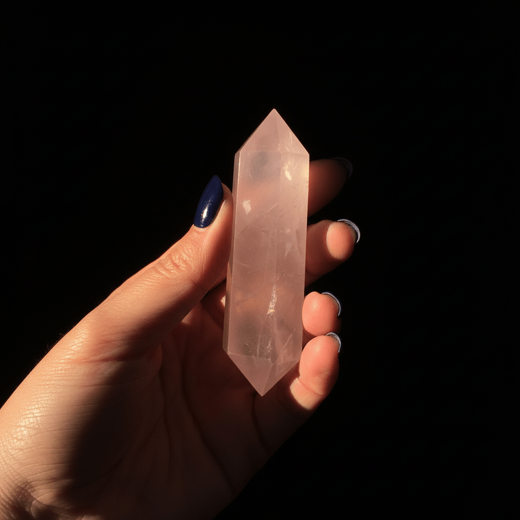 Double-Pointed Rose Quartz In Use