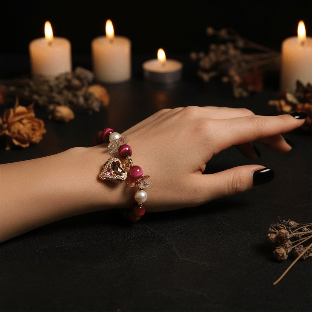 Rose Red Tiger's Eye Bracelet — On Wrist