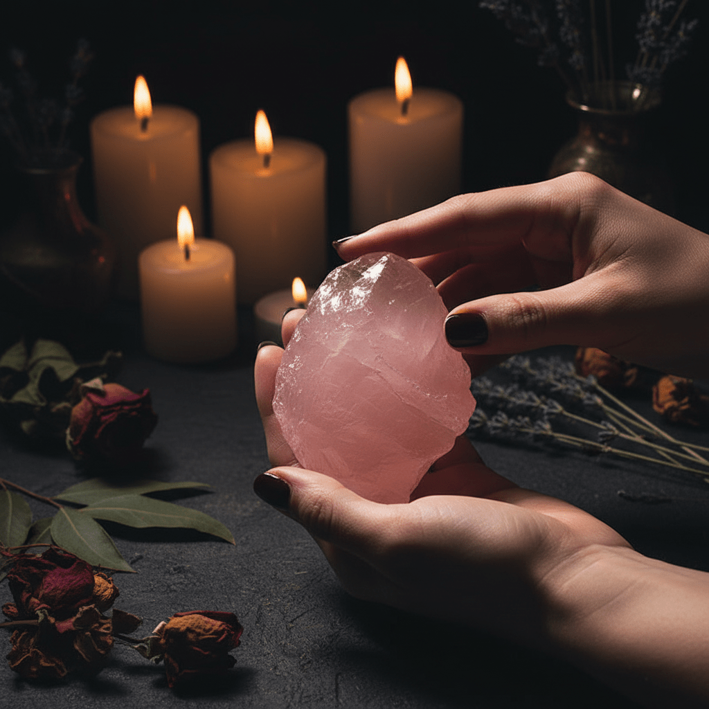 Rough Rose Quartz Crystal — In Use