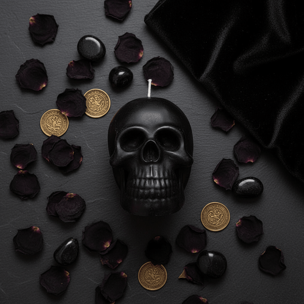 Skull Ritual Soy Candle — Flat Lay